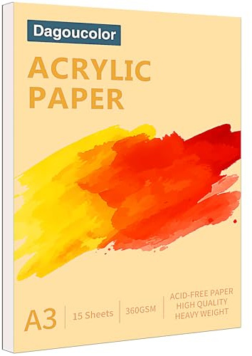 DagouColor Papier Acrylique pour Peinture, 15 Feuilles, 360 g/m² Sans Acide, Bloc de Dessin pour Artistes Débutants, Adultes, Garçons et Filles - A3, 1 Pack
