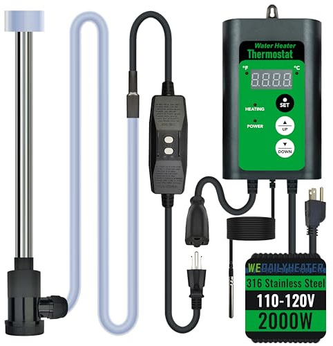 2000W Immersion Water Heater for Tub & Above Ground Pool – Portable Full-submersible electric heater with Temp Control & GFCI for Inground pool，Inflatable pool, Baptismal pool，bucket & Hot Tub etc