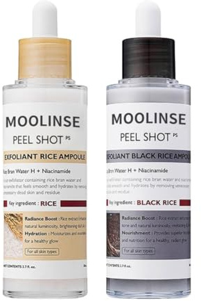 Beauty Black and White Rice Peeling Ampoule Duo with Niacinamide Hyaluronic Acid Gentle Exfoliation for Clear Skin 2PCS Set