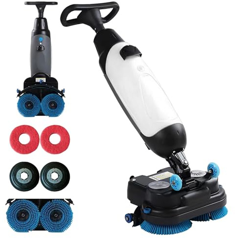 Lavasciuga Pavimenti Professionale, 240 Giri/Min, Lavapavimenti Elettrica Leggera, Con Larghezza Di Pulizia Di 17, Doppie Spazzole Rotanti, Testina Rotante a 360°, Copertura 1200 M²/H White