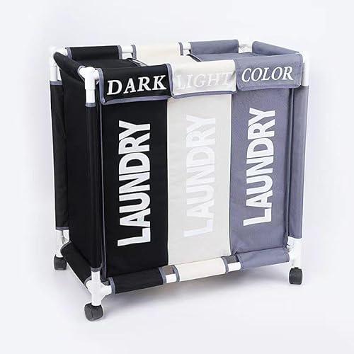 New 3-Section Laundry Sorter with Wheels, 150L Capacity, Dark/Light/Color three separate compartment Design, Oxford Fabric, Waterproof Hamper with Lids, Mobile Clothes Organizer
