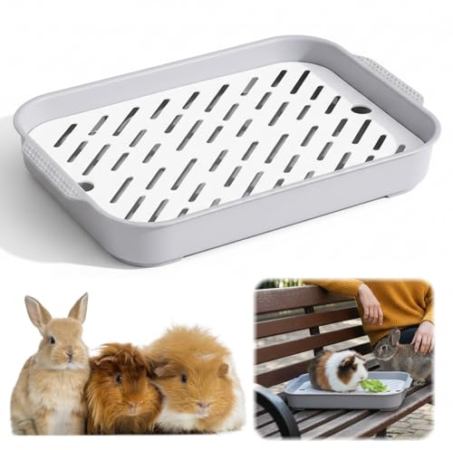 Kaninchentoilette, kleine Katzentoilette für Meerschweinchen und Hasen, Kaninchen Toilettenschale mit den Maßen 28 x 19 x 3 cm, Grau
