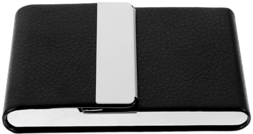 ASAKKURA Estuche para Tarjetas de Visita de Cuero y Metal Negro, Resistente al Desgaste y Portátil, Adecuado para Uso en Casa o Escuela, Diseño Práctico y Ligero