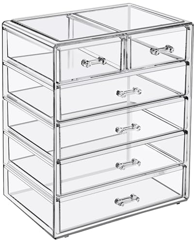 Sorbus Acrylic Makeup Organizer Set, 6-Drawer Vanity & Countertop Cosmetic Storage with Small & Wide Drawers, Clear Makeup Storage for Brushes, Lipsticks, Jewelry – Holiday Gift for Women & Teens