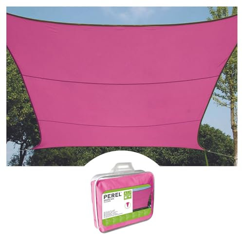 Perel Sonnensegel, Segel Sonnenschutz für Terrasse und Pool, wasserabweisend, UV-Schutz, 4 Edelstahl-O-Ringe, 2 x 3 m, 160 g/m², Polyester, Rechteck, Fuchsia