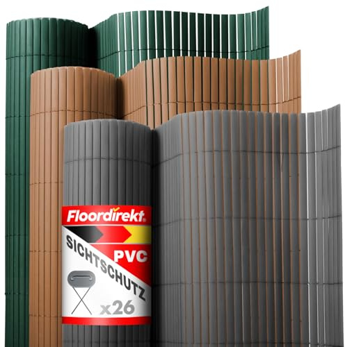 Floordirekt | Canisse en PVC Brise Vue, Intimité Paravent de Jardin, Piscines, Balcon | Terrasse, Décorative Palissade en PVC Résistant aux UV, Intempéries, Coupe-Vent | 150 x 300 cm - Gris