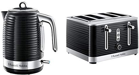 Russell Hobbs 24361 Inspire Electric Kettle, 3000 W, 1.7 Litre, Black with Chrome Accents with 4 Slice Toaster
