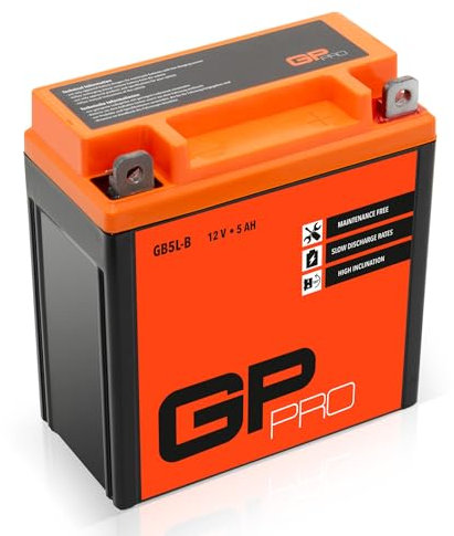 GP-PRO Gel-Batterie 12V 5Ah GB5L-B Rollerbatterie/Motorradbatterie, wartungsfrei versiegelt vorgeladen ähnlich YB5L-B / CB5L-B / 50512