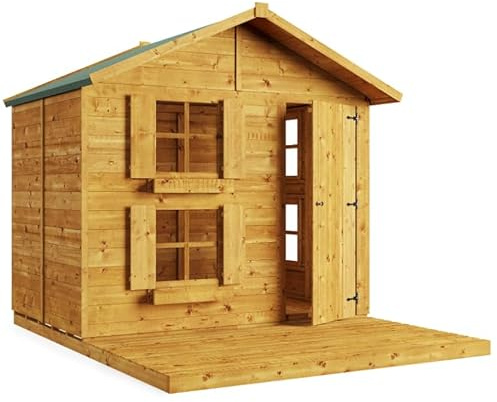 BillyOh Kids Playhouse Wooden Play House Wendy House Garden Outdoor Boys Girls Kids Toys Peardrop Extra (6x7 with Internal Bunk & Platform)