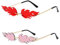 Grainas Retro Flamme Form Sonnenbrille für Damen Herren Randlose Brille Ultraleicht Metall Brillenfassungen Verspiegelt Sunglasses UV400-Schutz (Rosa + Rot)