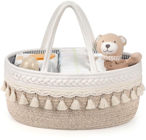 Maliton Baby Windel Caddy Organizer, Boho Neugeborenen Essentials Wickeltisch Organizer, Multifunktionale Aufbewahrungsbox für Windeln Größe 45x27x18CM