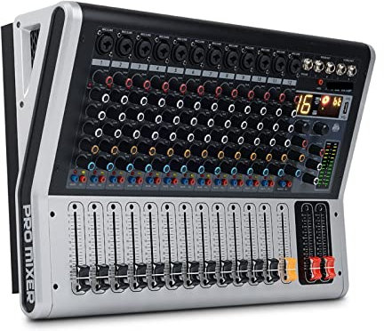 LERORA Equipo de DJ para Fiesta Profesional 12 Canales Audio Consequero Construcción de alimentación Build-In Potencia 2x150W Compatible con Bluetooth USB 24- bit 1 6dsp