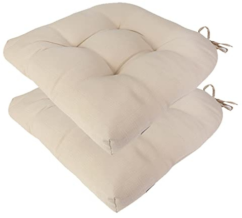 Outdoor Chair Cushions 19 x19 Inch,Water Resistant Tufted Seat Cushions 19,Reversible,Weather Resistant,Rounded Back Wicker Chair Cushion for Patio Garden Furniture(Antique Beige)