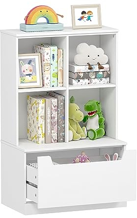 UTEX Kids Bookshelf and Toy Storage Organizer, Toddlers Bookcase with Cubbies, Adjustable Wood Shelf with Drawer for Bedroom, Playroom, Nursery, White