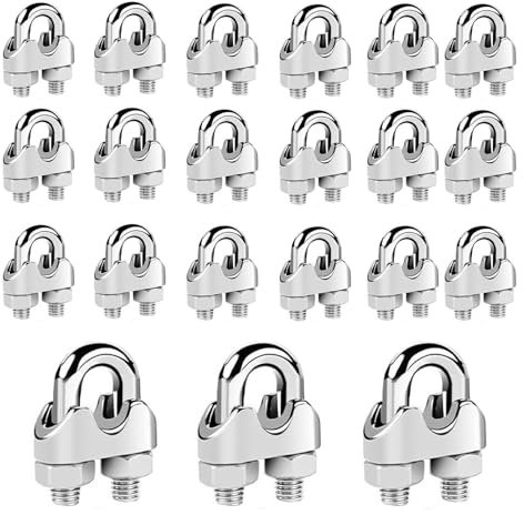 Dfuqanb 20 Piezas Abrazaderas de Cuerda de Cable, M3 Clip de Cuerda de Alambre Inoxidable, 304 Perno En U Sujetacables de Acero Wire Rope Clips, para cables metálicos cables de acero Ø 3mm