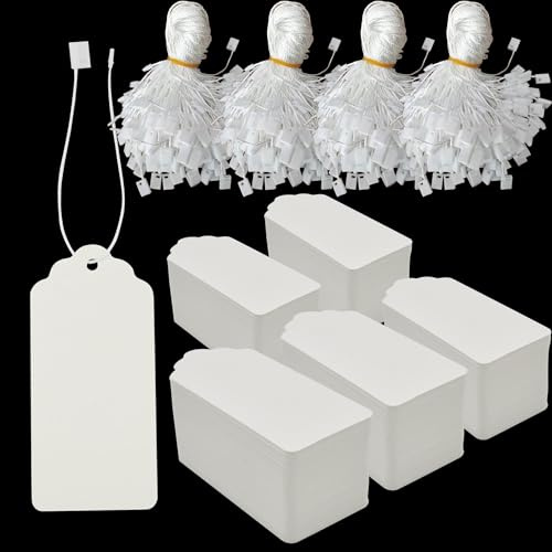 1000 PCS White Standard Size Price Tags with Quick Install String, Hang Tags with String Attached and Fasteners, Display Labels for Product