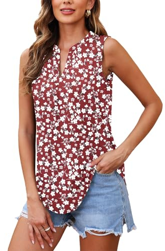 WNEEDU Mujer Camiseta de Verano Sin Mangas con Cuello V Casual Tank Tops
