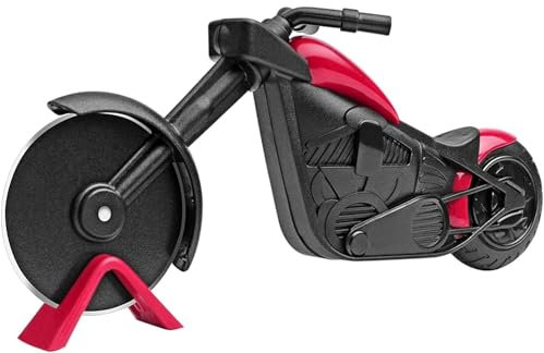 QHFlashbuy Moto Tagliapizza,Rotella Tagliapizza,Taglia Pizza per Moto Creativa in Acciaio Inox con Cavalletto per Tagliare Pizza Pasticceria Impasto(21,5 cm)