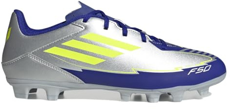 Adidas Unisex - Adulto F50 Club Football Boots FG/MG, Silver Met./Solar Yellow/Lucid Blue, 44 2/3 EU