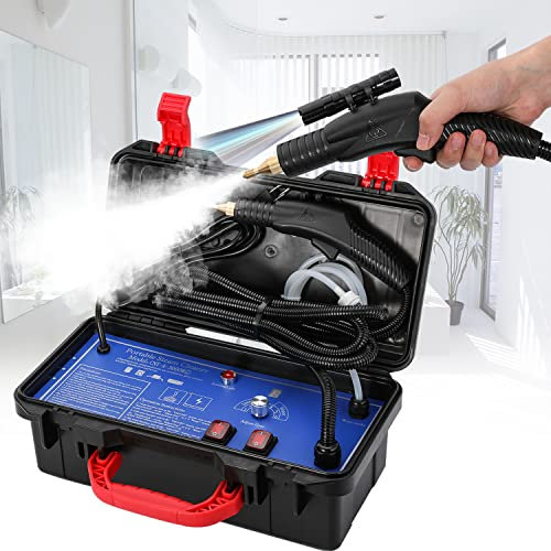 Moongiantgo Limpiador Vapor de Mano 1700W Máquina de Limpieza a Vapor Presurizada Steam Cleaner Portátil, Sin Tanque&Integrado con 5 Tipo de Cabezales de Cepillado para Cocina/Azulejos/Baño/Coche 220V