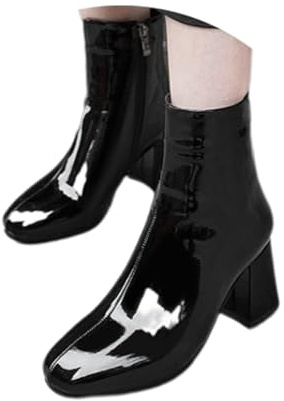 MEECHI Stivaletti da Donna con Tacco Largo Ankle Boots in Pelle Verniciata PU Stivali Corti alla Moda con Punta Quadrata Scarpe alla Caviglia Autunno Inverno con Cerniera Tacchi Alti(36 EU)