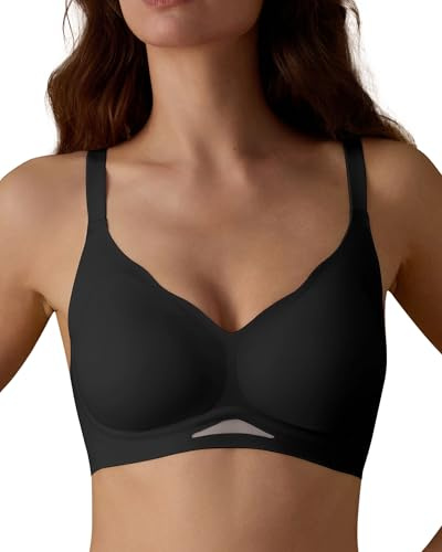 SHARICCA Dam-BH utan bygel, bekväm sömlös behå, T-shirt, push-up, v-ringad, mjuk, vadderad, bystier, sömlös bh med justerbara remmar