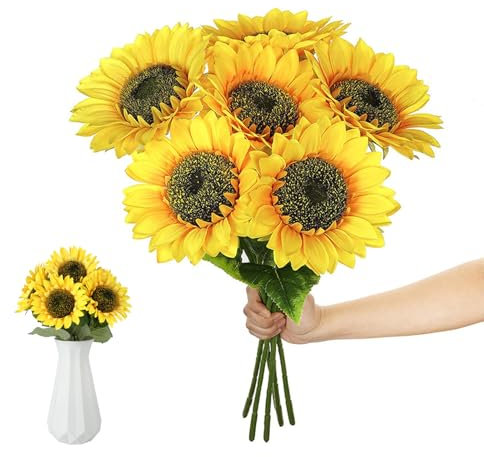 (8 Pezzi) Girasoli Finti per Decorazioni, 40CM Fiori Finti da Esterno, Fiori Artificiali per Cimitero, Fiori Finti per Decorazioni da Vaso per Decorazioni per Tavolo, Matrimonio, Festa, Soggiorno.