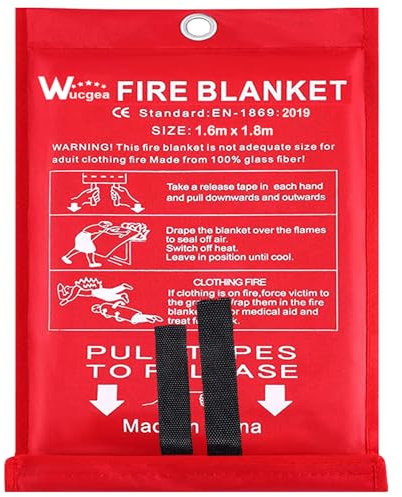 Couverture Anti feu de Survie - 1,6m x 1,8m Couverture Anti-feu en Fibre de Verre d'urgence pour la Survie Protection Ignifuge et Isolation Thermique, Applicable à Cuisine, Barbecue, Voiture, Camping