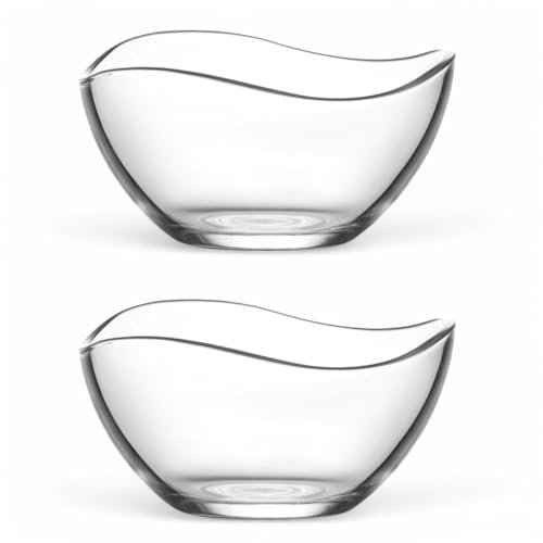 vienberg 2 Stück Große Glasschalen Set | je 950ml, 17cm | Salatschüssel Snackschale, Dessertschale, Glasschüssel, Glas Schale, Wellenform, 100% Bleifrei, Made in EU