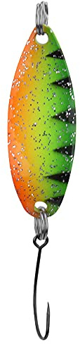 Trout Lures Blinkers, 3.5g / 3.4cm Spoon Fishing Lures for Trout Mini Single Hook Metal Fishing for Char Perch Bass (Orange green black panther pattern)