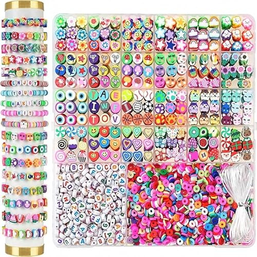 Guidre 2300 perline per bracciali, 26 colori, set fai da te per bambini, perline in ceramica da 3 mm, da infilare, braccialetti in argilla polimerica, fai da te per gioielli, collane, orecchini