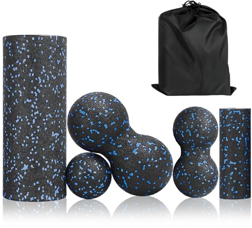 Faszienball 5er-Set mit Aufbewahrungstasche, Faszienrolle Wirbelsäule für Muskeln, Massageball für Triggerpunkt, Tiefengewebsmassage, Rückendehnung und Muskelregeneration nach dem Training