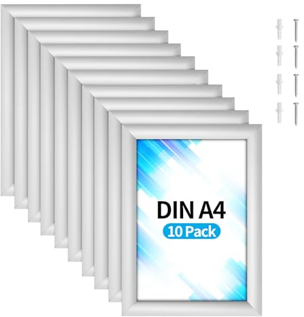 GreenWhim 5 Pack A4 Snap Frames Wall Mounted Silver Aluminium Poster Holders with 25mm Front-Opening Clip Design