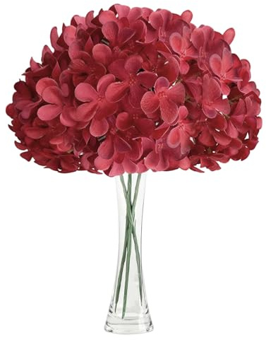 Wekuw 3 stycken hortensior, konstgjorda blommor, konstgjord blomma, silke, hortensia med stam, 16 cm, stora hortensior, konstgjorda blommor, hortensia, för badrum, dekoration, heminredning