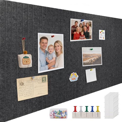 ddckj 120 x 90 cm stor korkbräda 0,9 cm tjock anslagstavla med 100 tryckstift och självhäftande klistermärke, filt väggplattor kontor kök skola för foton memon, mörkgrå