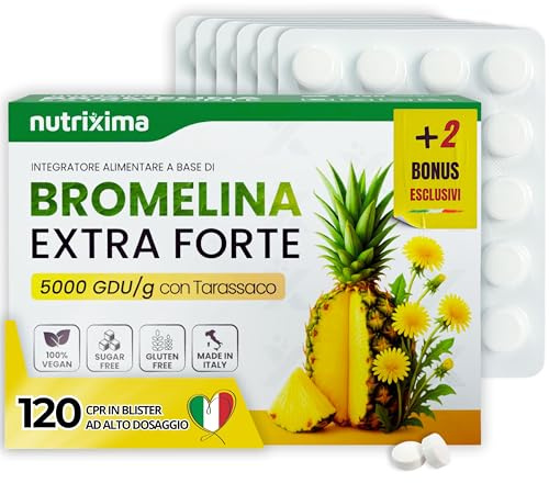 NUTRIXIMA® Bromelina Extra Forte Drenante 5000 GDU/g 120cpr con Tarassaco + Dieta Keto e Traccia Progressi | Bromelina Antinfiammatorio Diuretico per Ritenzione Idrica Cosce Pesanti