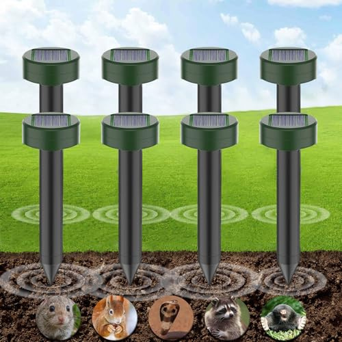 Repellente Solare per Talpe, 8 Pezzi Repellente Ultrasuoni per topi, Solare Repellente Zanzare, Impermeabile Scaccia Talpe Solare, Repellente ad energia Solare per Anti-Arvicola,Gopher,Serpent