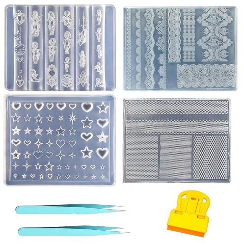 Bafutayawa Ensemble de silicone pour nail art 3D, accessoires DIY fleurs et dentelle, alternative aux pochoirs de stamping, incl. stylo applicateur et pincette