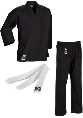 Ju-Sports Karate Anzug to start Schwarz 190 I Klassischer Karateanzug für Kinder & Erwachsene I Karate Kimono inkl. weißem Gürtel I Hose mit Kickzwickel I 100% Baumwolle