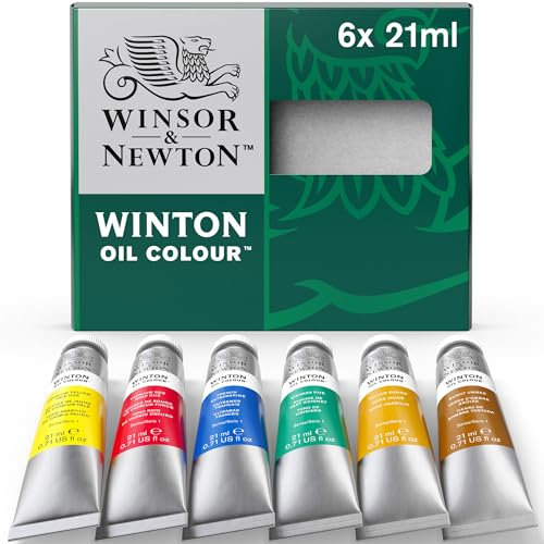 Winsor & Newton 1490617 Winton, feine hochwertige Ölfarbe mit gleichmäßiger Konsistenz, hohe Deckkraft & Pigmentreich - Ölfarbenset 6 Farben in 21ml Tuben