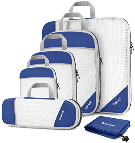 Compression Packing Cube 6-teilig, Gonex Robust & Langlebig Verpackungswürfel, Packtaschen, Kleidertasche, Koffer Organizer, Aufbewahrungstasche, Dunkel Blau