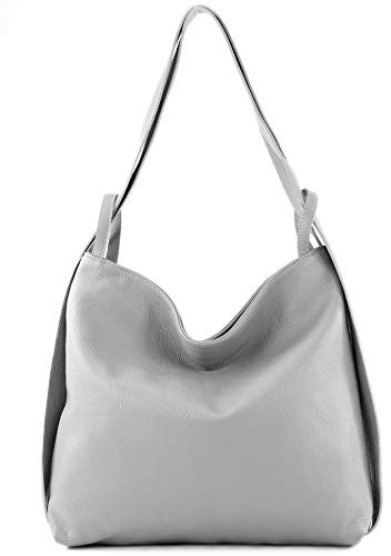 modamoda de T192 Damen Leder Rucksack Schultertasche 2in1 handmade in Italy, Farbe:Telegrau