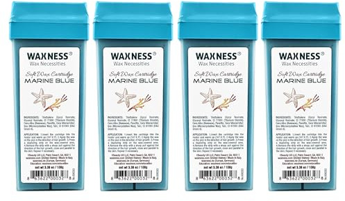 Waxness Soft Wax Cartridge Marina Blue – Pack of 4 × 3.38 oz (96 g) – Professional Strip Wax Roll-On for Face & Body – Made in Italy