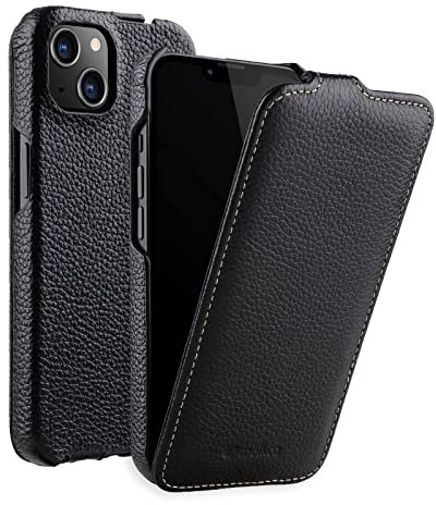 MELCKO Hülle passend für Apple iPhone 13 (6,1 Zoll), Handyhülle mit beschichtetem Leder, Flip-Case, Schutzhülle klappbar, dünne Handy-Tasche, Slim Cover, Schwarz