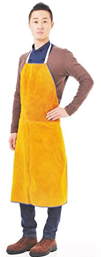 Tablier Soudeur en Cuir Tablier De Soudage De La Peau De Vache, Tablier De Travail Résistant À La Chaleur Et Ignifuge, Tablier De Magasin De Bois Soudé Masculin Et Féminin