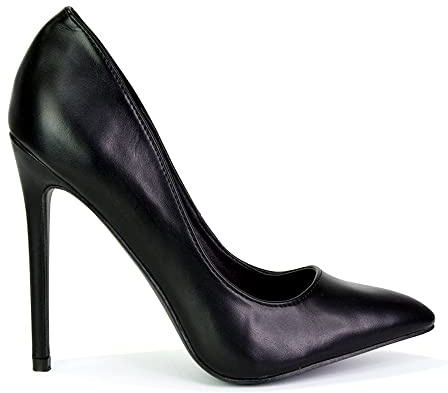 Womens Stiletto High Heel Pointed Pumps Ladies Party Clubbing Work Court Shoes Size 3-9 (Black Synthetic Leather, Numeric_6)