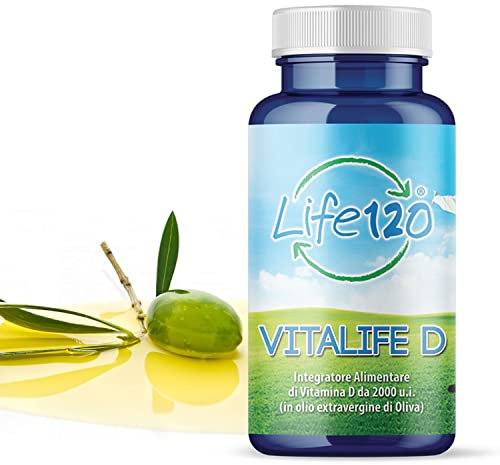 Life 120 - Vitalife D - Supplément alimentaire de vitamine D 2000 UI par softgel, 100 softgels à haute dose, essentiel pour les os, les dents, les muscles et le système immunitaire