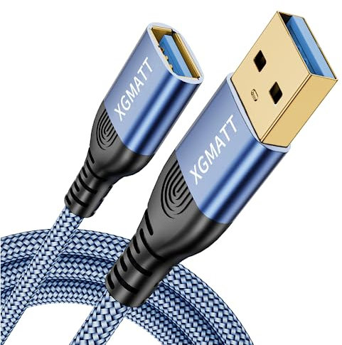 XGMATT USB 3.0 Extension Cable 3M, USB Type A Male to Female 5Gbps Data Sync USB Extender Cord Compatible with Printer, Scanner,Card Reader, Hard Drive,PS VR, Keyboard,HTC Vive, Camera,Blue