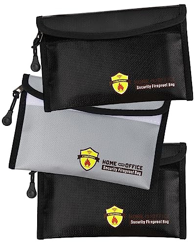 Bolsa de documentos ignífuga (1,204.4 °C), impermeable, tamaño pequeño de 5 x 8 pulgadas, 3 paquetes, bolsa de dinero con cremallera para almacenamiento de dinero, joyas y pasaporte