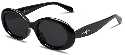 SOJOS Small Retro Oval Polarized Sunglasses for Women Men 90s Vintage UV400 Protection Tiny Sun Glasses SJ2286,Black Grey